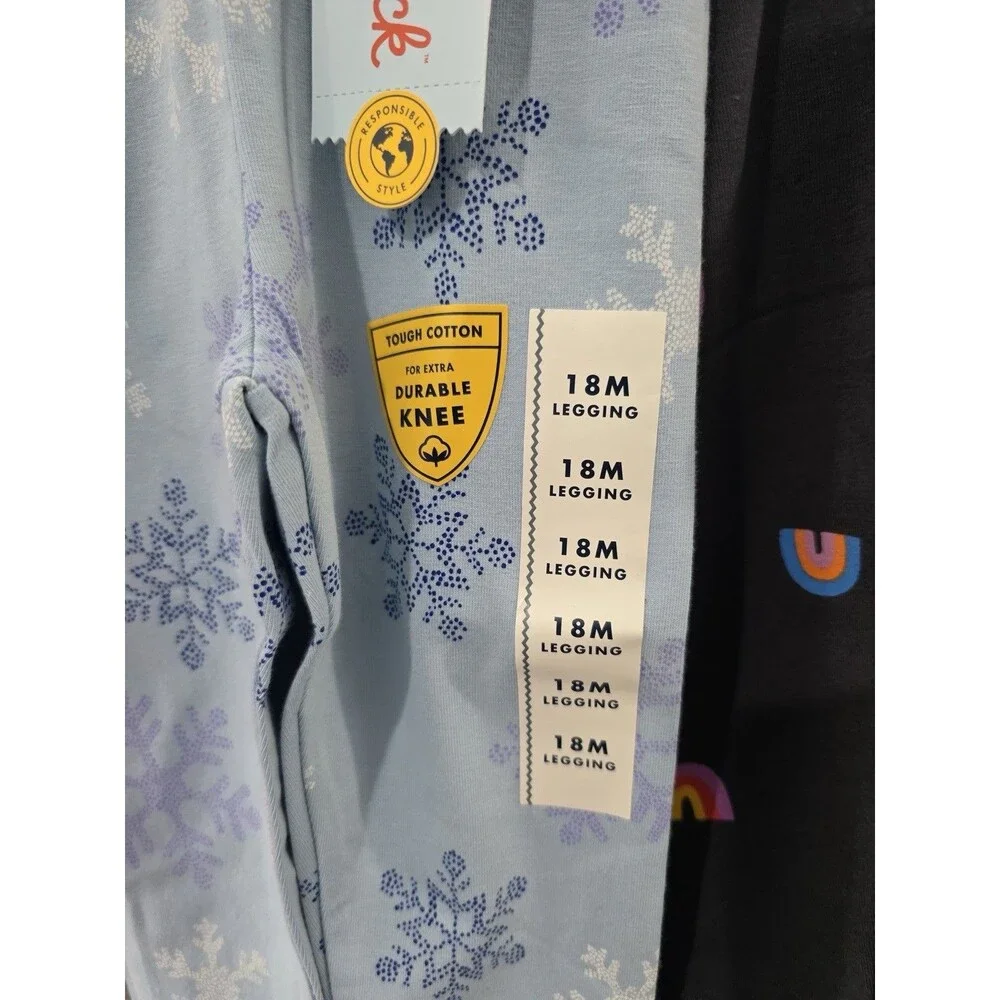 Cat & Jack Girls 18M Leggings 3-Pack Pink/Blue Snowflake/Black Rainbow Cotton